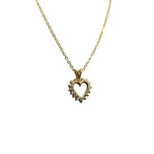 Gold Plated Heart Pendant Necklace With Cubic Zirconia Stones Dainty Chain 18"
